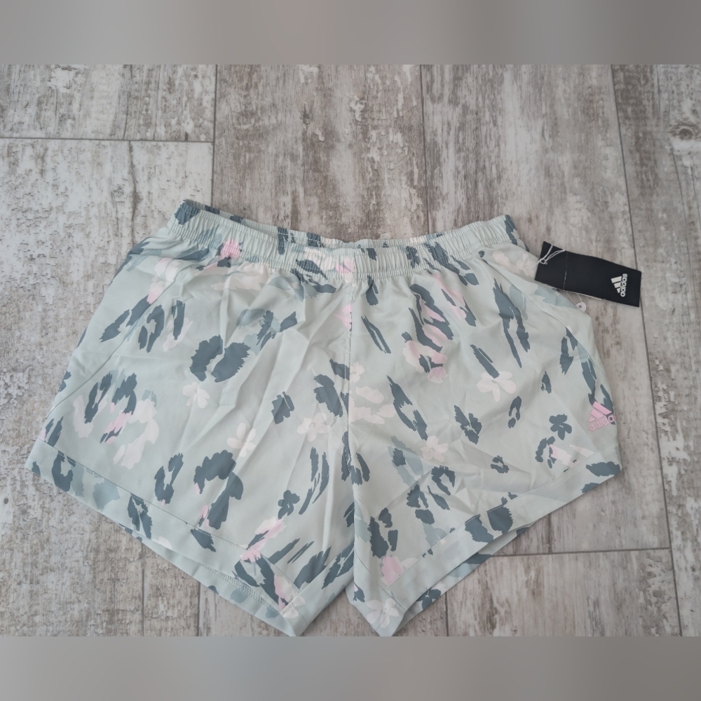 Adidas Floral Leopard Print Running Shorts - Mint & Pink Size 16 XL Sport Shorts